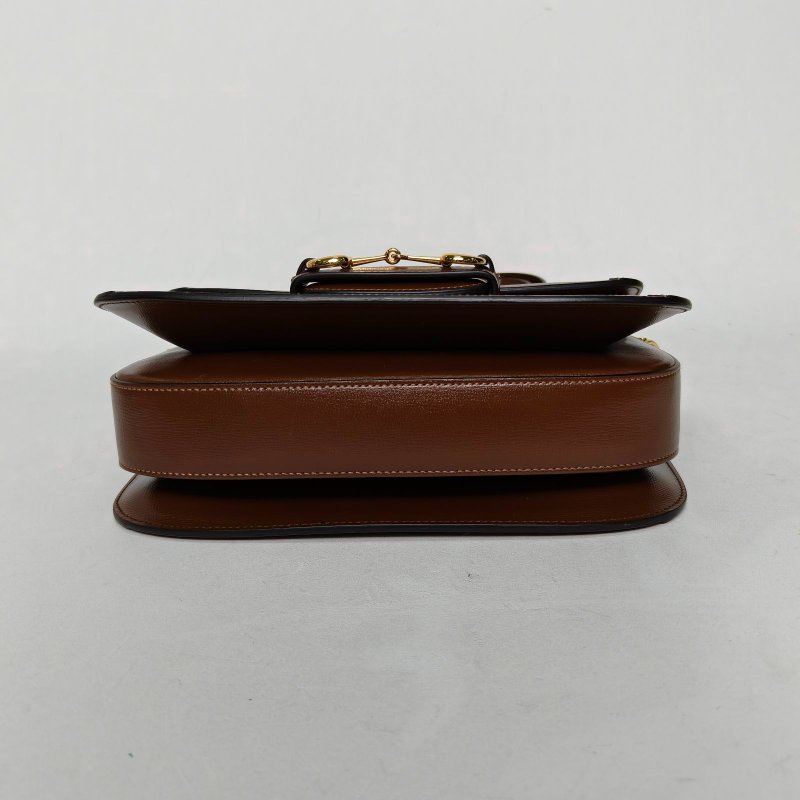 GUCCI Horsebit馬銜扣1955馬鞍包小號25棕色PVC金扣肩背包-4