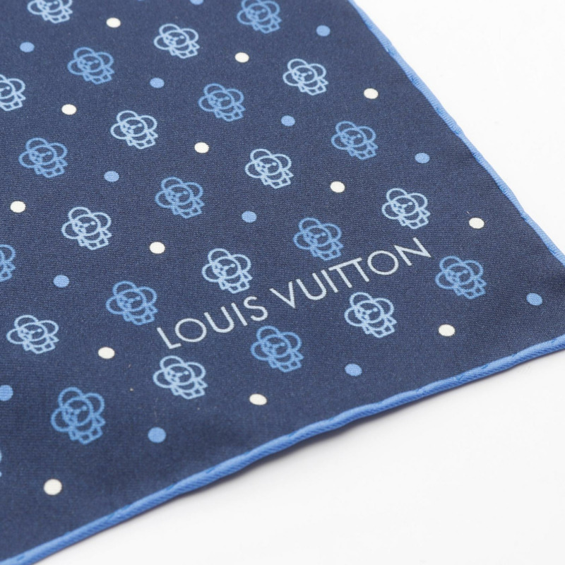 路易威登 Vivienne Outline 口袋方巾,真絲,藏藍色,二手,男士款-4