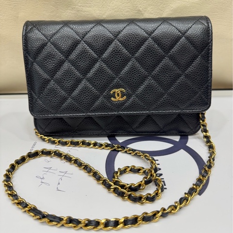 Chanel黑金荔枝牛 woc 链条包 芯片款