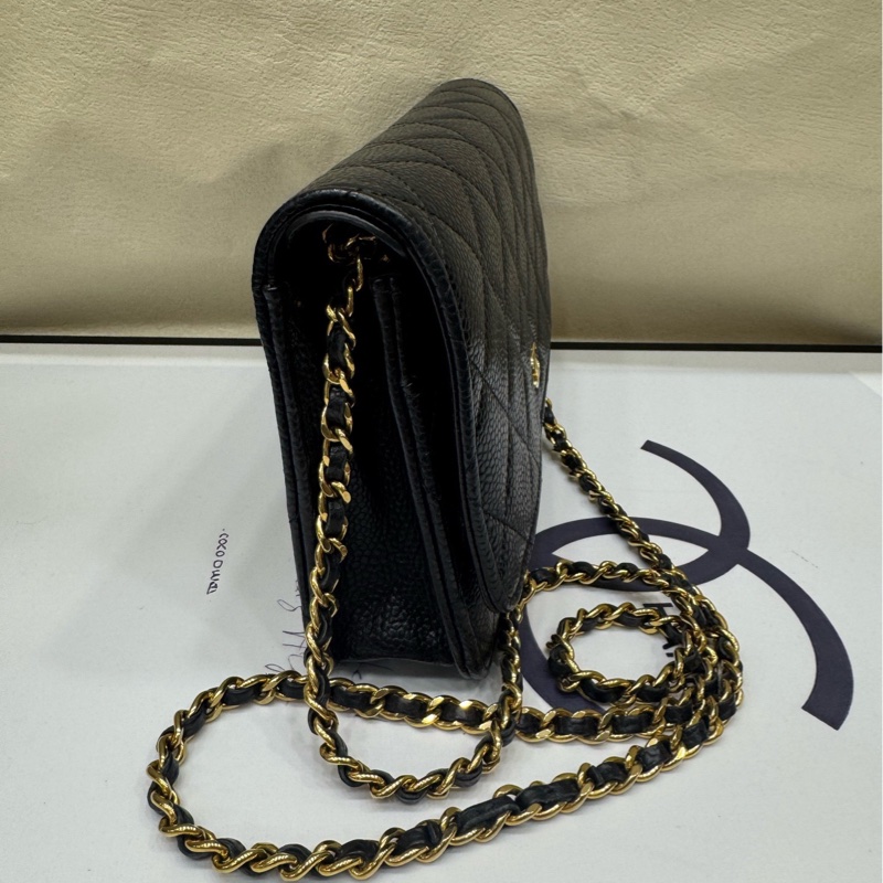 Chanel黑金荔枝牛 woc 链条包 芯片款-1