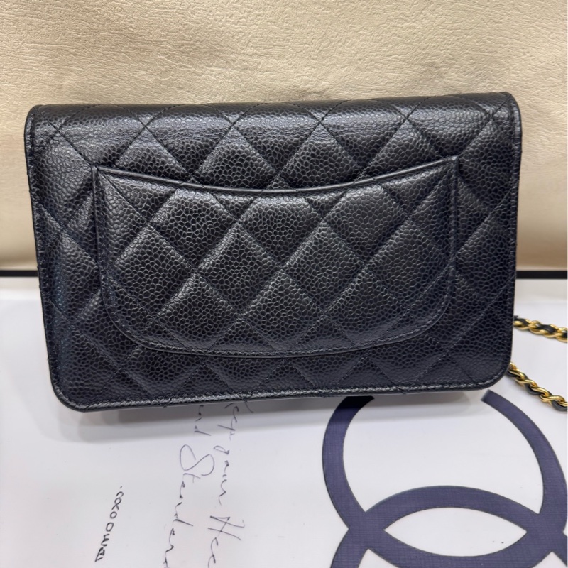 Chanel黑金荔枝牛 woc 链条包 芯片款-2