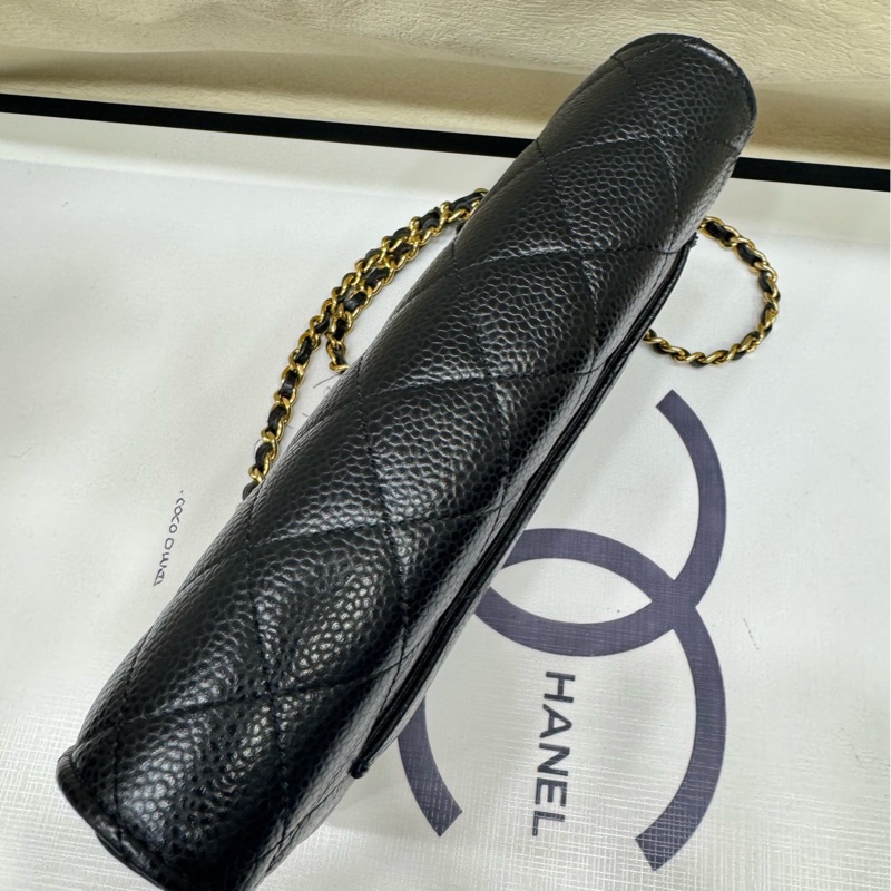 Chanel黑金荔枝牛 woc 链条包 芯片款-4