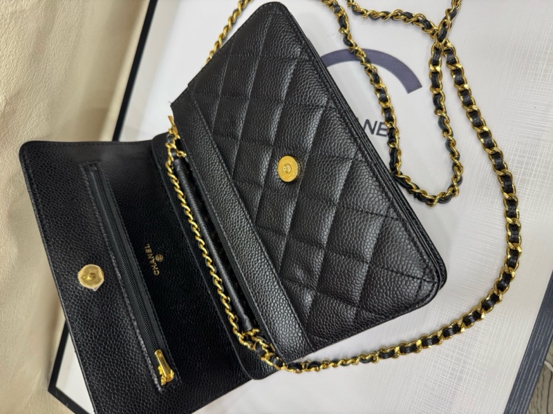 Chanel黑金荔枝牛 woc 链条包 芯片款-6
