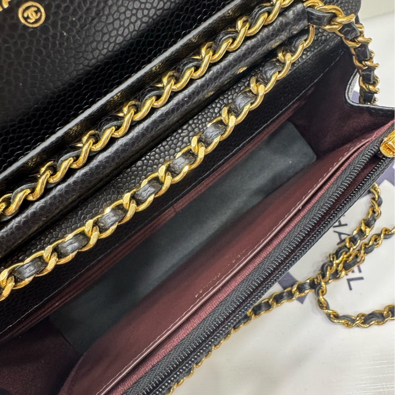 Chanel黑金荔枝牛 woc 链条包 芯片款-8