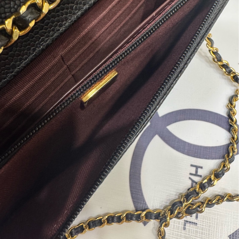 Chanel黑金荔枝牛 woc 链条包 芯片款-9