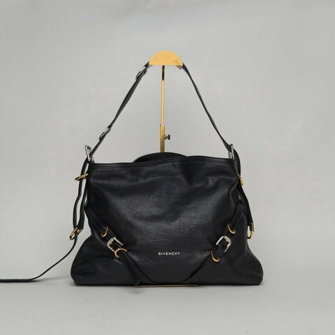 GIVENCHY VOYOU單肩包中號黑色牛皮金銀扣肩背包