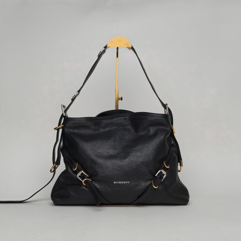 GIVENCHY VOYOU單肩包中號黑色牛皮金銀扣肩背包-0