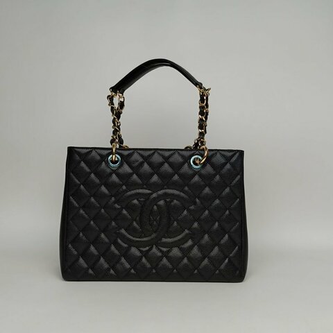 CHANEL GST購物袋小號33黑色荔枝牛皮19開金扣肩背包