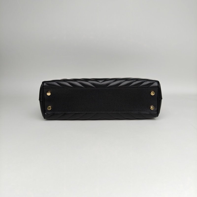 SAINT LAURENT 黑色荔枝牛皮金扣V紋信封單肩托特包肩背包-4