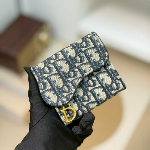 🏷Dior．Saddle Lotus 緹花三折短夾