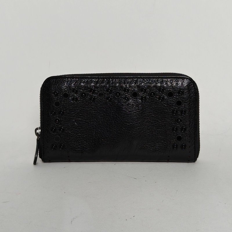 BOTTEGA VENETA 黑色羊皮長款錢包肩背包-0