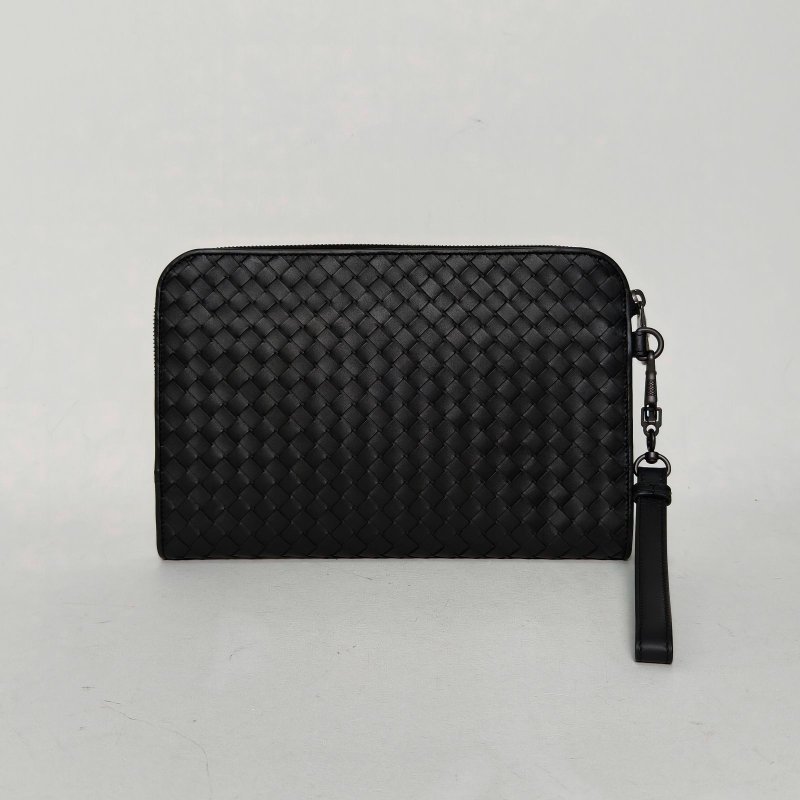 BOTTEGA VENETA 黑色牛皮經典編織手拿包肩背包-2