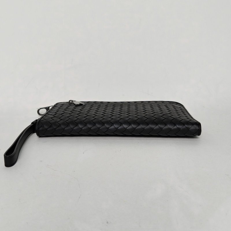 BOTTEGA VENETA 黑色牛皮經典編織手拿包肩背包-4