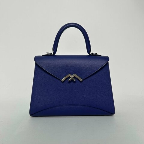 MOYNAT Gabrielle中號26藍色牛皮銀扣肩背包