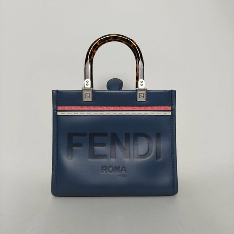 FENDI Sunshine陽光購物手提袋小號藍色牛皮肩背包