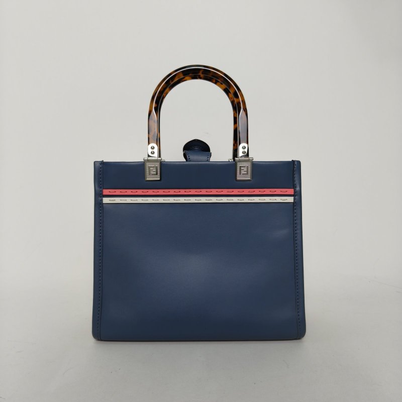 FENDI Sunshine陽光購物手提袋小號藍色牛皮肩背包-2