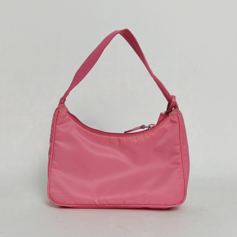 PRADA Hobo腋下包粉色尼龍銀扣肩背包-2