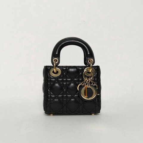 DIOR Lady戴妃包超迷你12黑色羊皮金扣2021肩背包