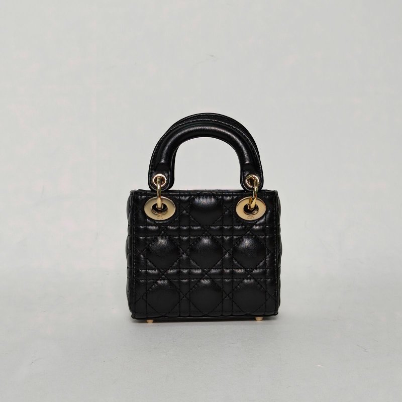 DIOR Lady戴妃包超迷你12黑色羊皮金扣2021肩背包-2