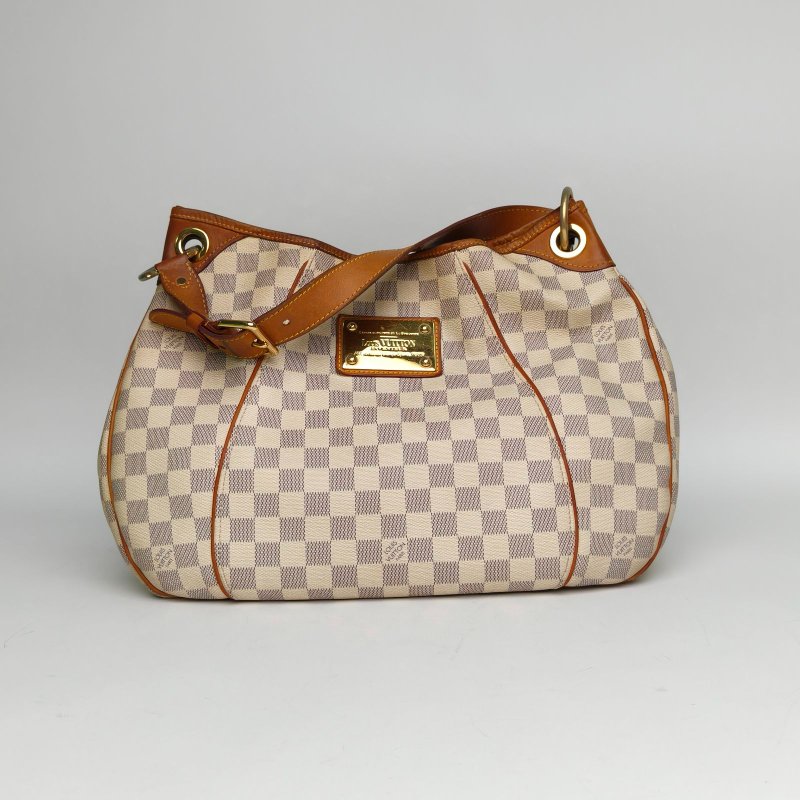 LOUIS VUITTON GalleriaPM南瓜單肩包白棋格PVC2008肩背包-0