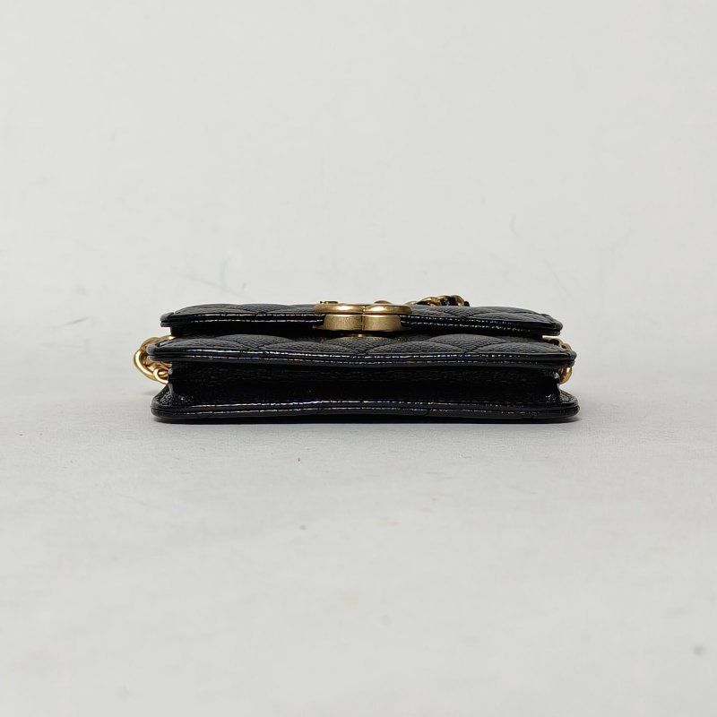 CHANEL 黑色荔枝牛皮31開金扣22PCF口蓋包mini拼接鏈條13肩背包-4