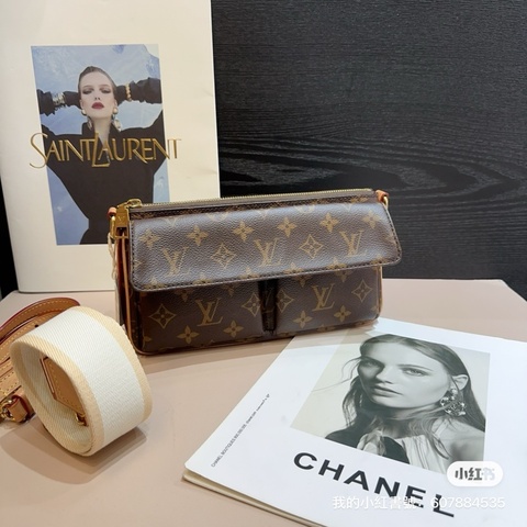 LV 原花金釦Vivacite雙口袋肩斜背包 M46999