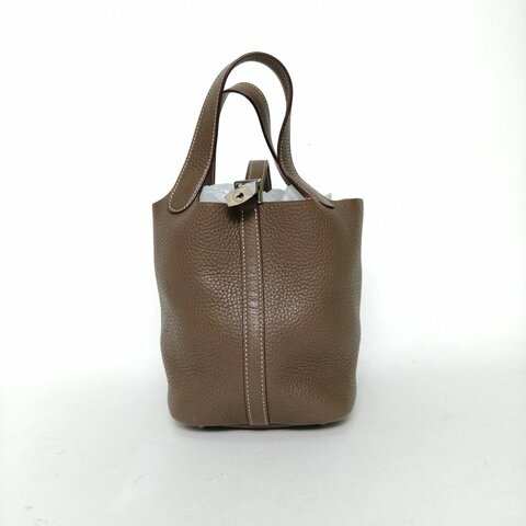 HERMES Picotin18菜籃子18大象灰TC皮X刻銀扣大象灰肩背包