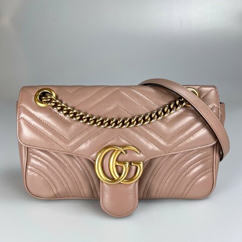 GUCCI 443497 藕色Marmont掀蓋包 26CM