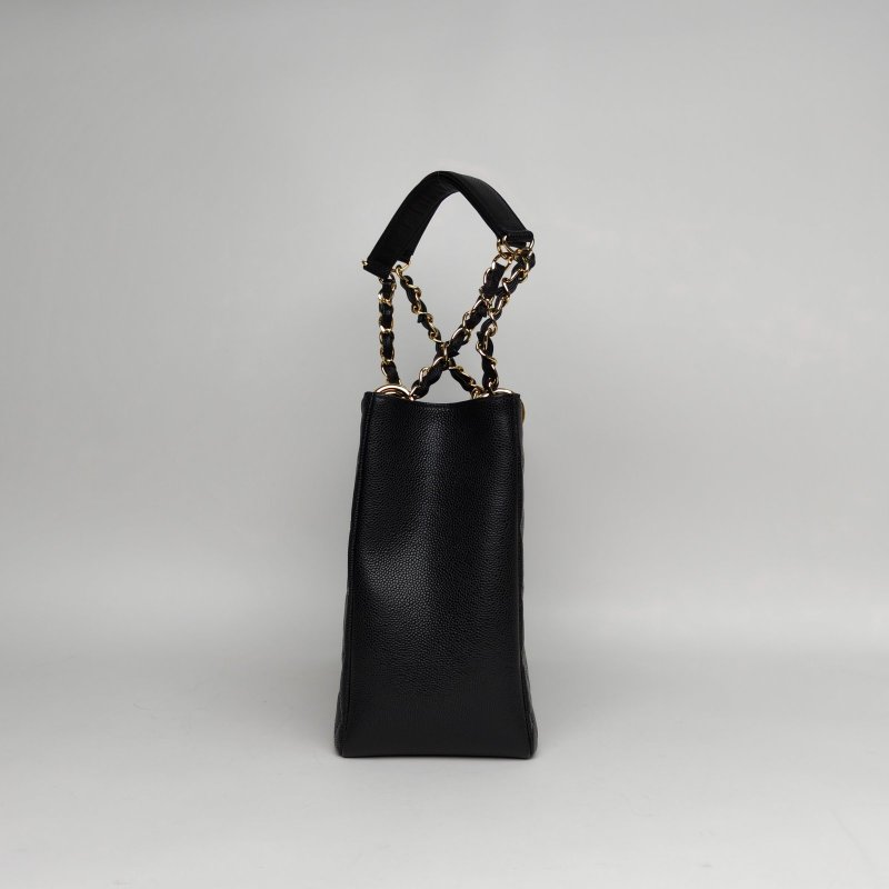 CHANEL GST購物袋小號33黑色荔枝牛皮19開金扣肩背包-3