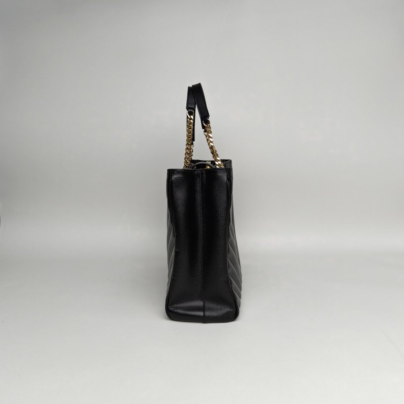 SAINT LAURENT 黑色荔枝牛皮金扣V紋信封單肩托特包肩背包-1