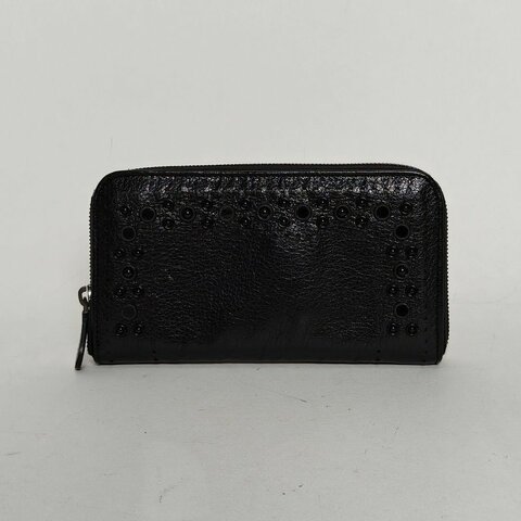 BOTTEGA VENETA 黑色羊皮長款錢包肩背包