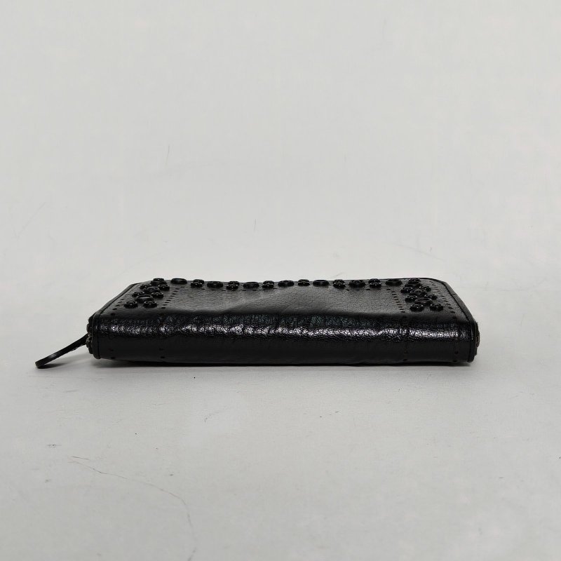 BOTTEGA VENETA 黑色羊皮長款錢包肩背包-4