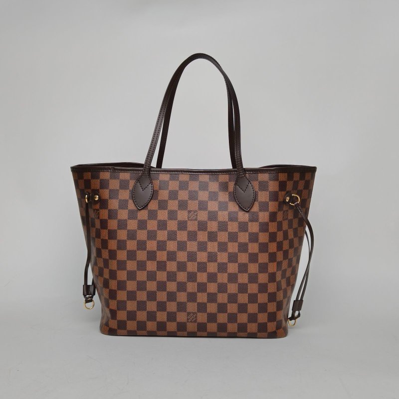 LOUIS VUITTON Neverfull中號31配子袋棕色棋盤格PVC金扣2014肩背包-0