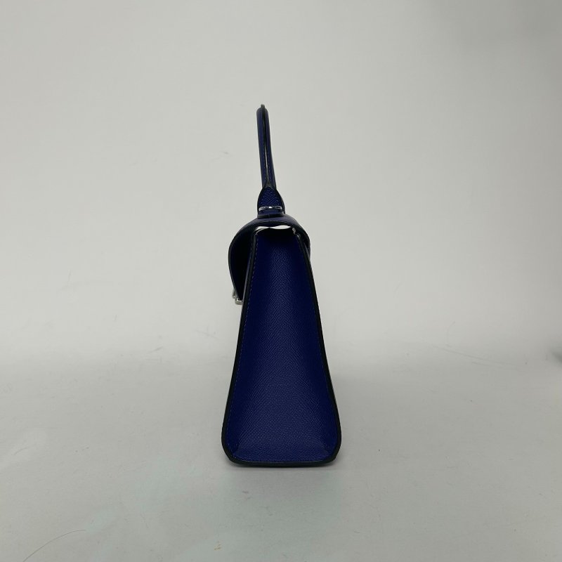 MOYNAT Gabrielle中號26藍色牛皮銀扣肩背包-3