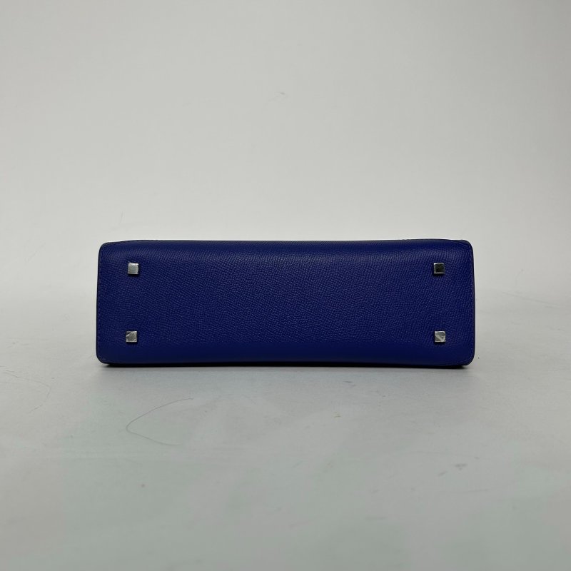 MOYNAT Gabrielle中號26藍色牛皮銀扣肩背包-4