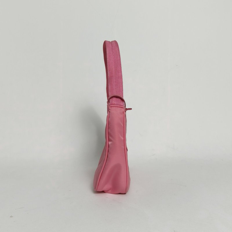 PRADA Hobo腋下包粉色尼龍銀扣肩背包-1