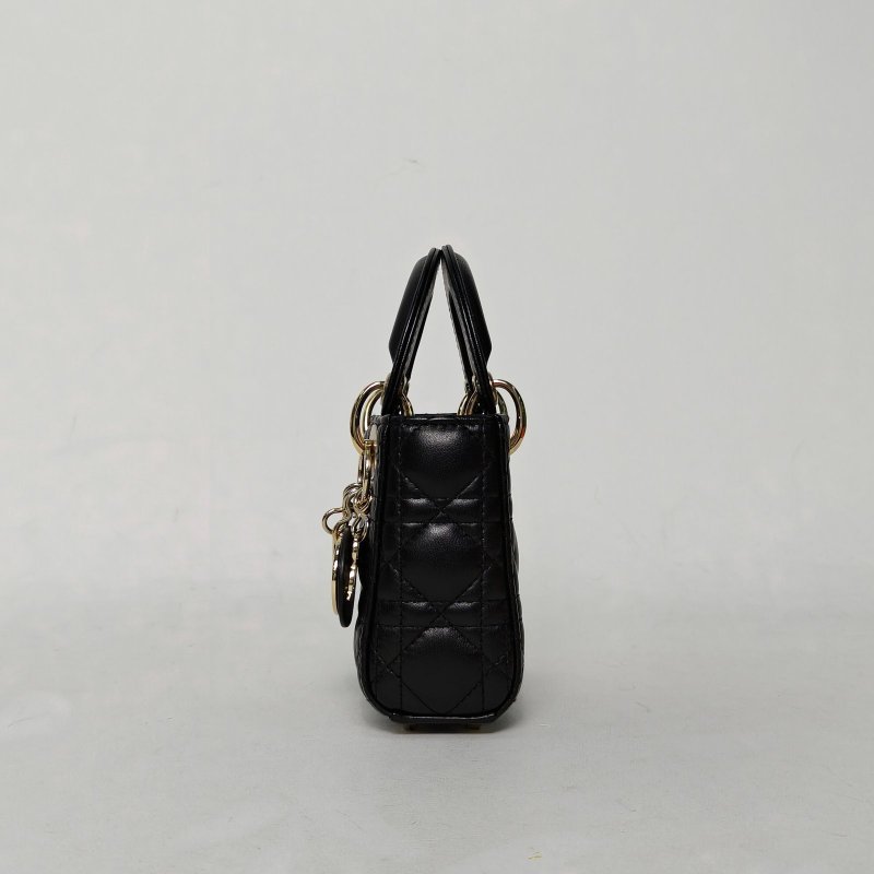 DIOR Lady戴妃包超迷你12黑色羊皮金扣2021肩背包-3