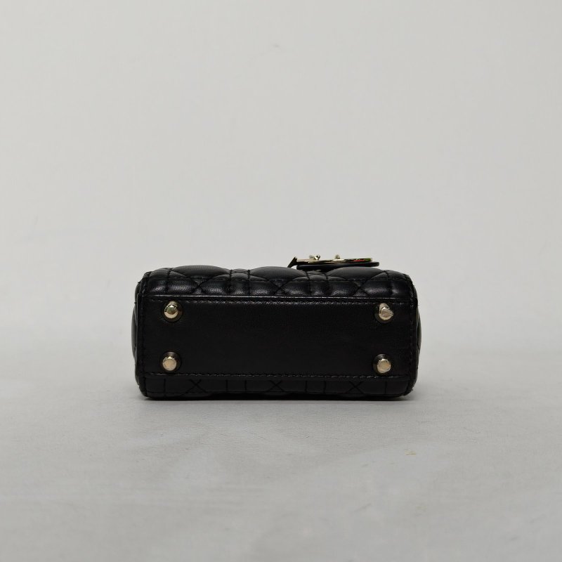 DIOR Lady戴妃包超迷你12黑色羊皮金扣2021肩背包-4