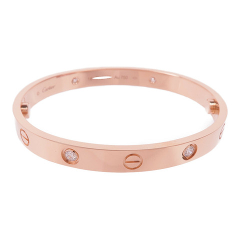 CARTIER 18K玫瑰金Love Bracelet 4 Diamonds鑽石手鐲Cartier#16