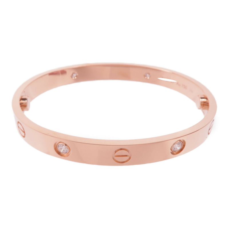 CARTIER 18K玫瑰金Love Bracelet 4 Diamonds鑽石手鐲Cartier#16-2