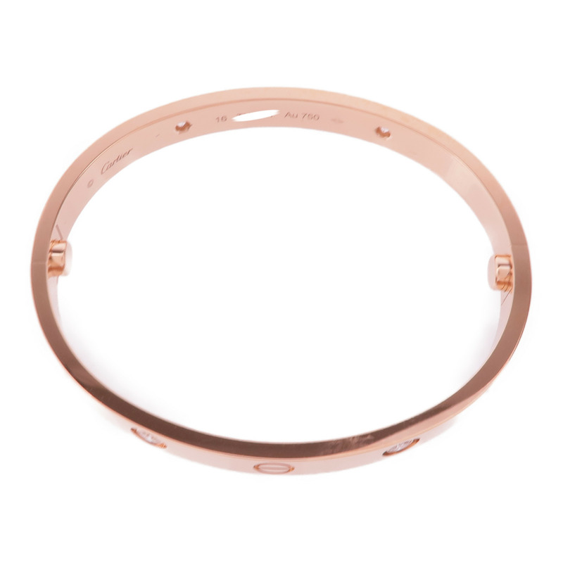 CARTIER 18K玫瑰金Love Bracelet 4 Diamonds鑽石手鐲Cartier#16-3