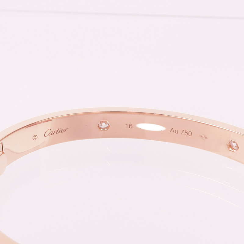 CARTIER 18K玫瑰金Love Bracelet 4 Diamonds鑽石手鐲Cartier#16-5