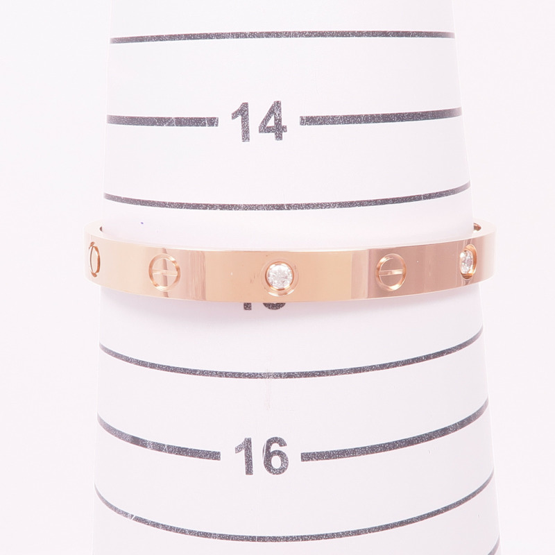 CARTIER 18K玫瑰金Love Bracelet 4 Diamonds鑽石手鐲Cartier#16-6