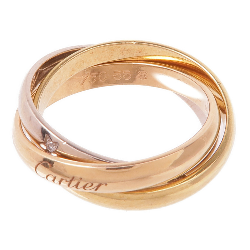 CARTIER 18K黃金/白金/玫瑰金Trinity Ring鑽石戒指Cartier#55/US#7.25-4