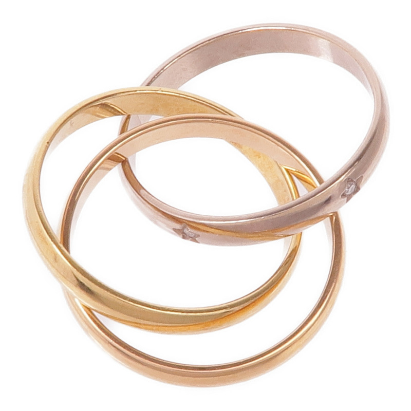 CARTIER 18K黃金/白金/玫瑰金Trinity Ring鑽石戒指Cartier#55/US#7.25-7