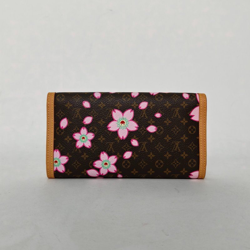 LOUIS VUITTON 老花PVC2003中古村上隆聯名櫻花長款錢包肩背包-2