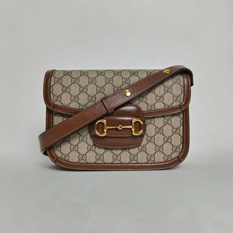 GUCCI Horsebit馬銜扣1955馬鞍包小號25棕色PVC金扣肩背包