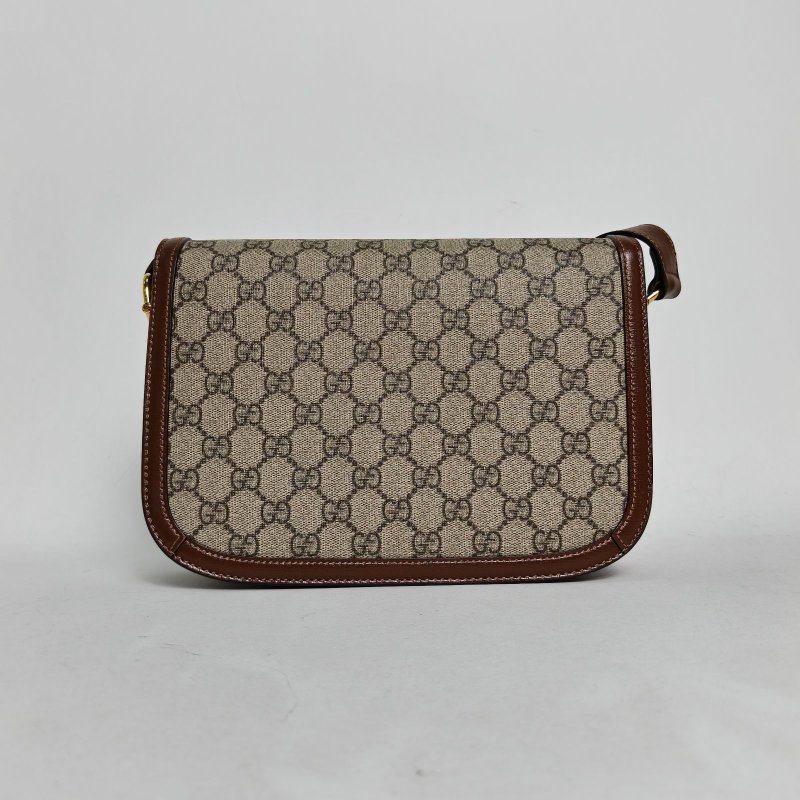 GUCCI Horsebit馬銜扣1955馬鞍包小號25棕色PVC金扣肩背包-2