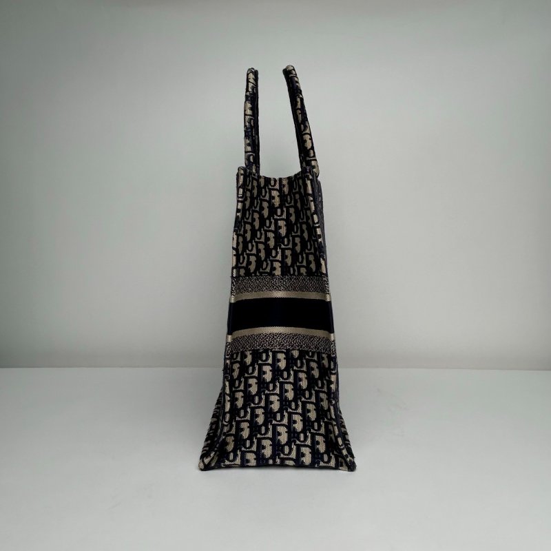 DIOR BookTote大號42藍色帆布無2019Oblique印花字母刺繡肩背包-1