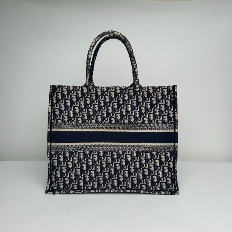DIOR BookTote大號42藍色帆布無2019Oblique印花字母刺繡肩背包-2